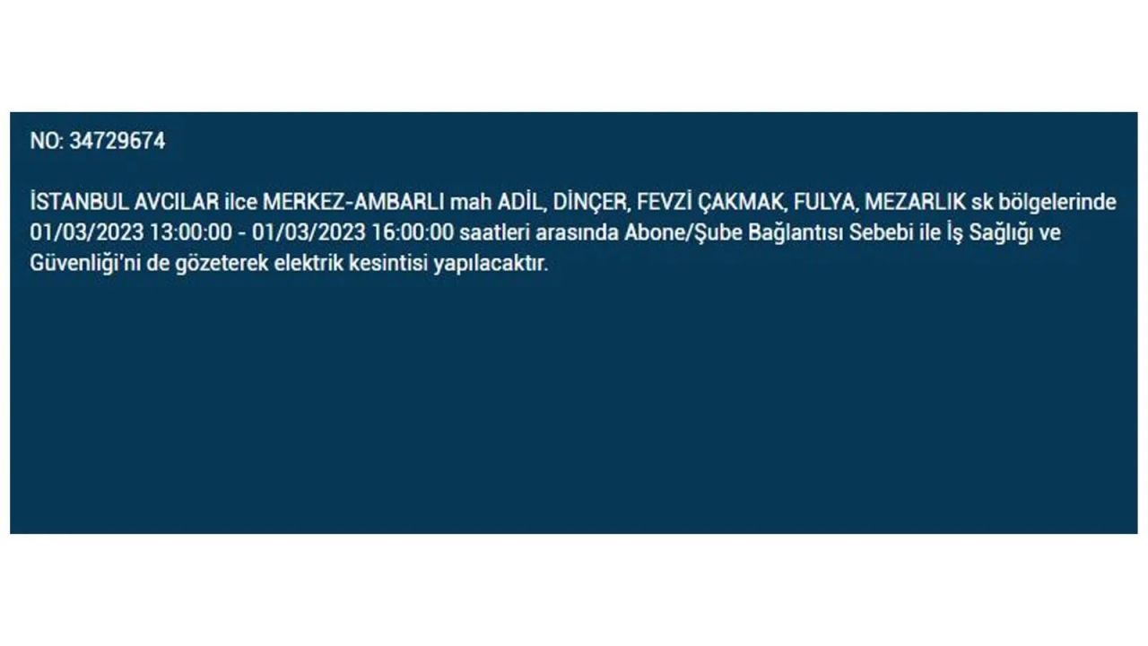 İstanbul'da elektrik kesintisi! Elektriğin kesileceği ilçeler belli oldu! 1 Mart elektrik kesintisi 5