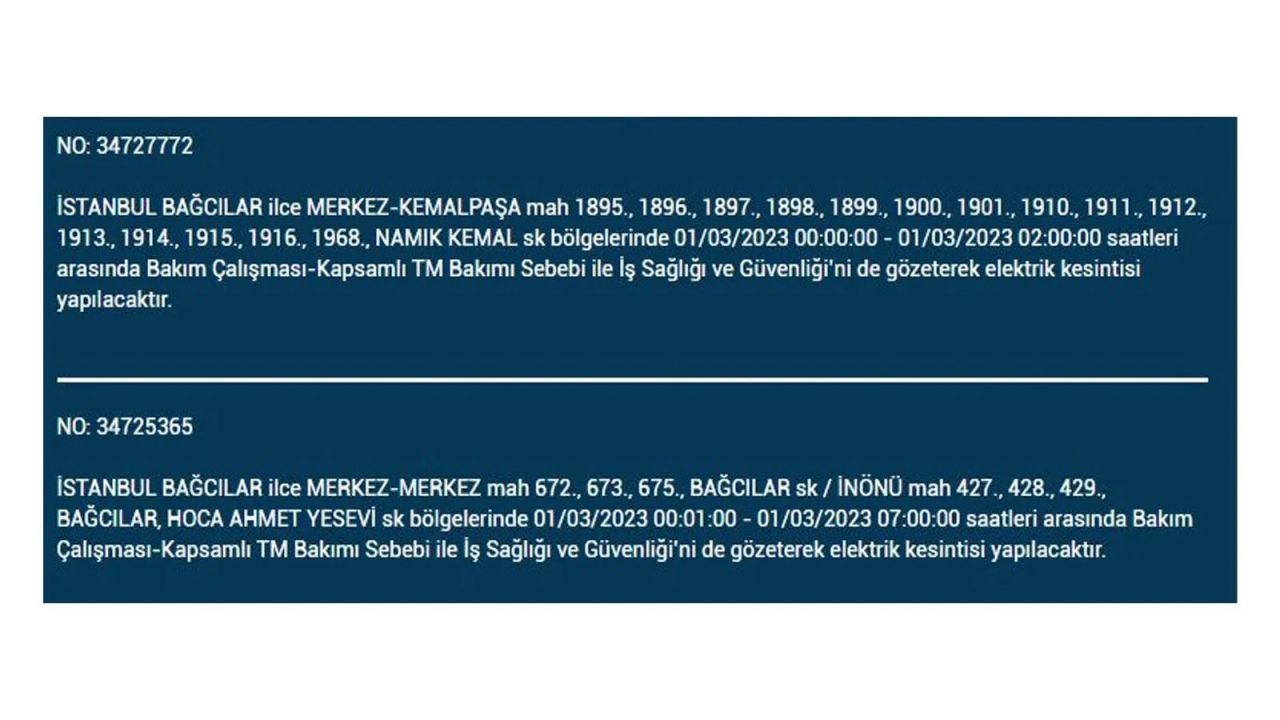 İstanbul'da elektrik kesintisi! Elektriğin kesileceği ilçeler belli oldu! 1 Mart elektrik kesintisi 6