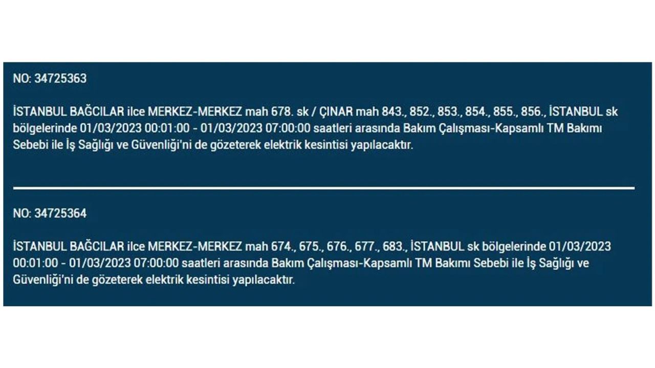 İstanbul'da elektrik kesintisi! Elektriğin kesileceği ilçeler belli oldu! 1 Mart elektrik kesintisi 7