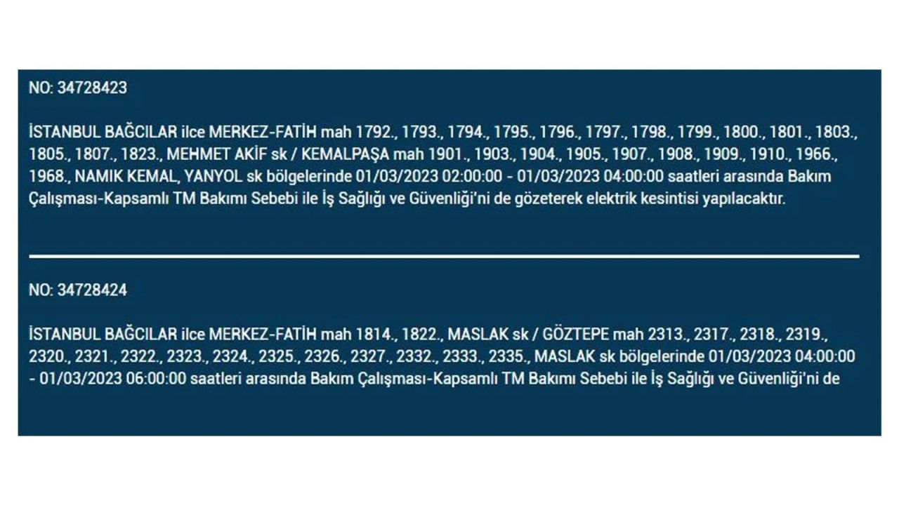 İstanbul'da elektrik kesintisi! Elektriğin kesileceği ilçeler belli oldu! 1 Mart elektrik kesintisi 8