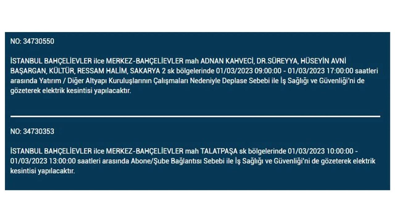 İstanbul'da elektrik kesintisi! Elektriğin kesileceği ilçeler belli oldu! 1 Mart elektrik kesintisi 10