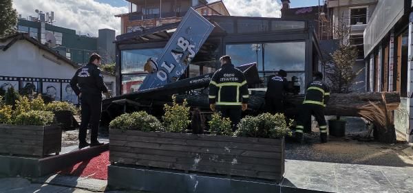 Fırtınanın etkisiyle devrilen ağaç, otomobil ve iş yerine zarar verdi 1