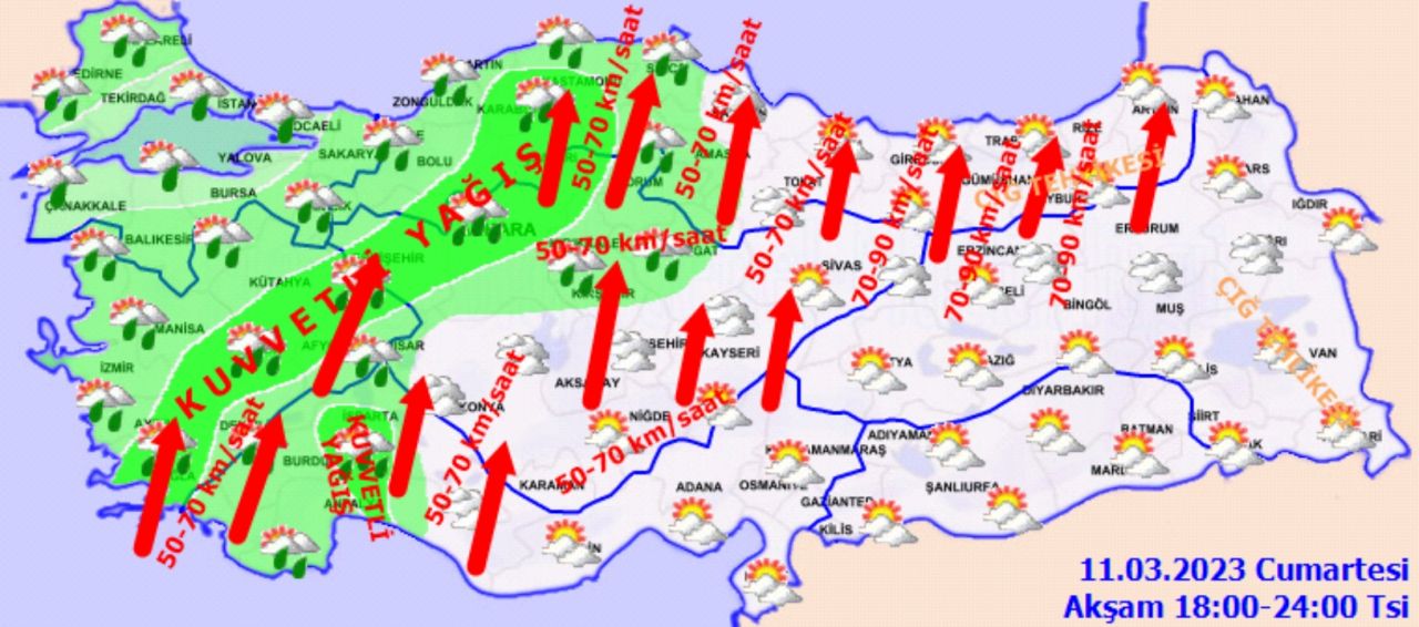 Meteoroloji'den 58 şehre uyarı! Kuvvetli rüzgar, fırtına ve sağanak geliyor 4