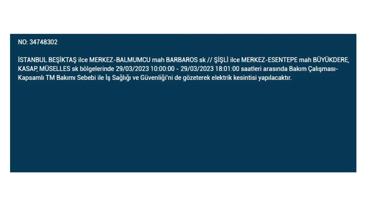 İstanbul'da elektriğin kesileceği ilçeler belli oldu! İşte 29 Mart'ta elektrik kesintisi yaşayacak ilçeler ve mahalleler... 10
