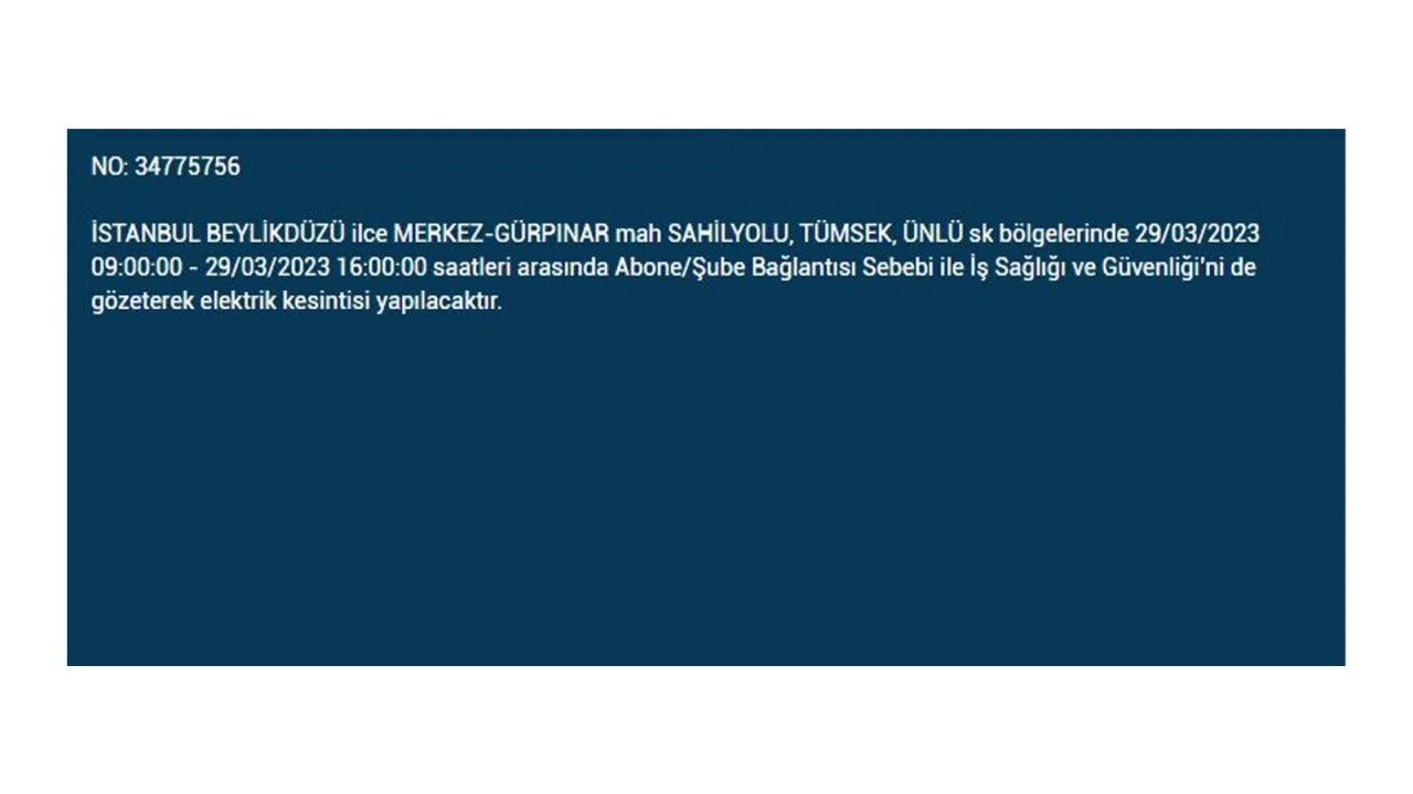 İstanbul'da elektriğin kesileceği ilçeler belli oldu! İşte 29 Mart'ta elektrik kesintisi yaşayacak ilçeler ve mahalleler... 11