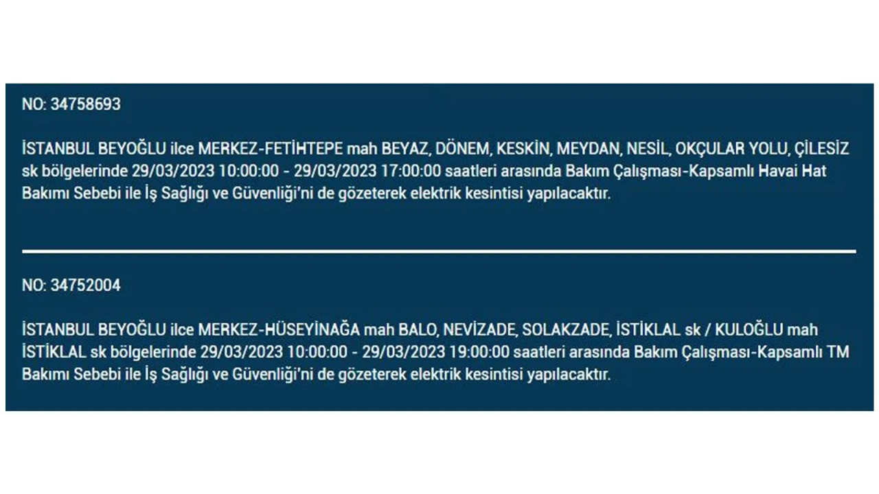 İstanbul'da elektriğin kesileceği ilçeler belli oldu! İşte 29 Mart'ta elektrik kesintisi yaşayacak ilçeler ve mahalleler... 12