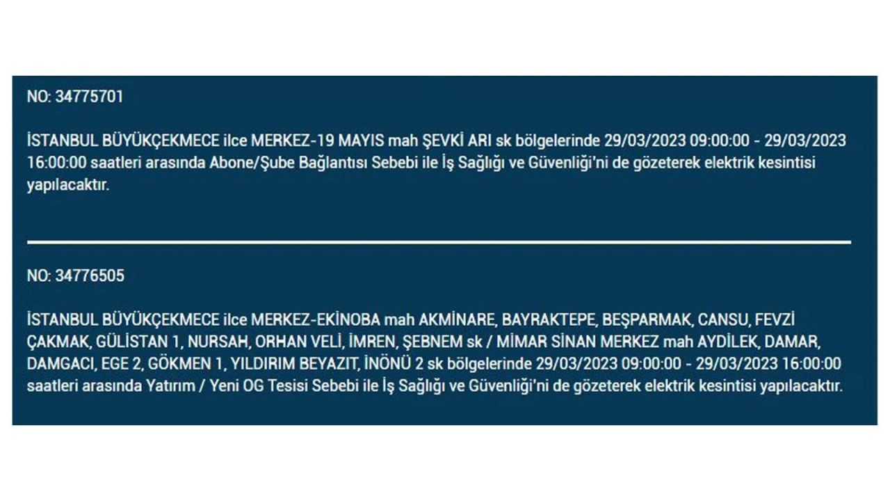 İstanbul'da elektriğin kesileceği ilçeler belli oldu! İşte 29 Mart'ta elektrik kesintisi yaşayacak ilçeler ve mahalleler... 14