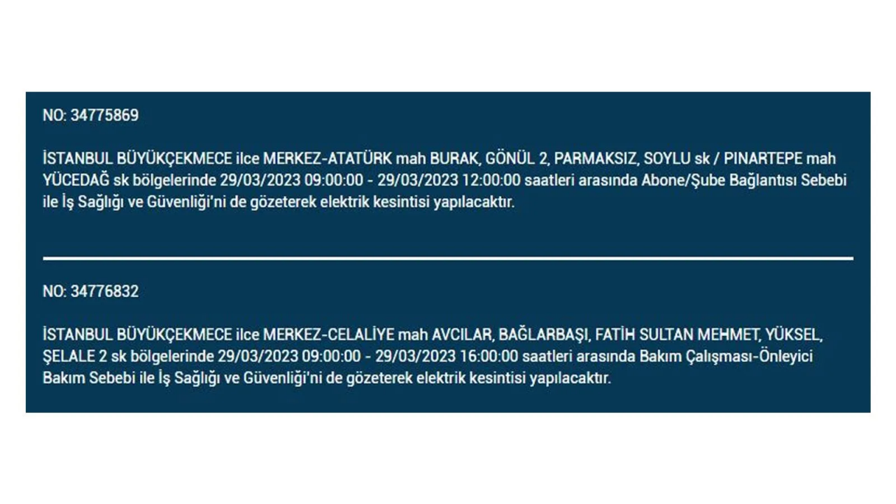İstanbul'da elektriğin kesileceği ilçeler belli oldu! İşte 29 Mart'ta elektrik kesintisi yaşayacak ilçeler ve mahalleler... 15
