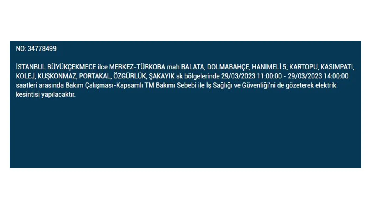 İstanbul'da elektriğin kesileceği ilçeler belli oldu! İşte 29 Mart'ta elektrik kesintisi yaşayacak ilçeler ve mahalleler... 16