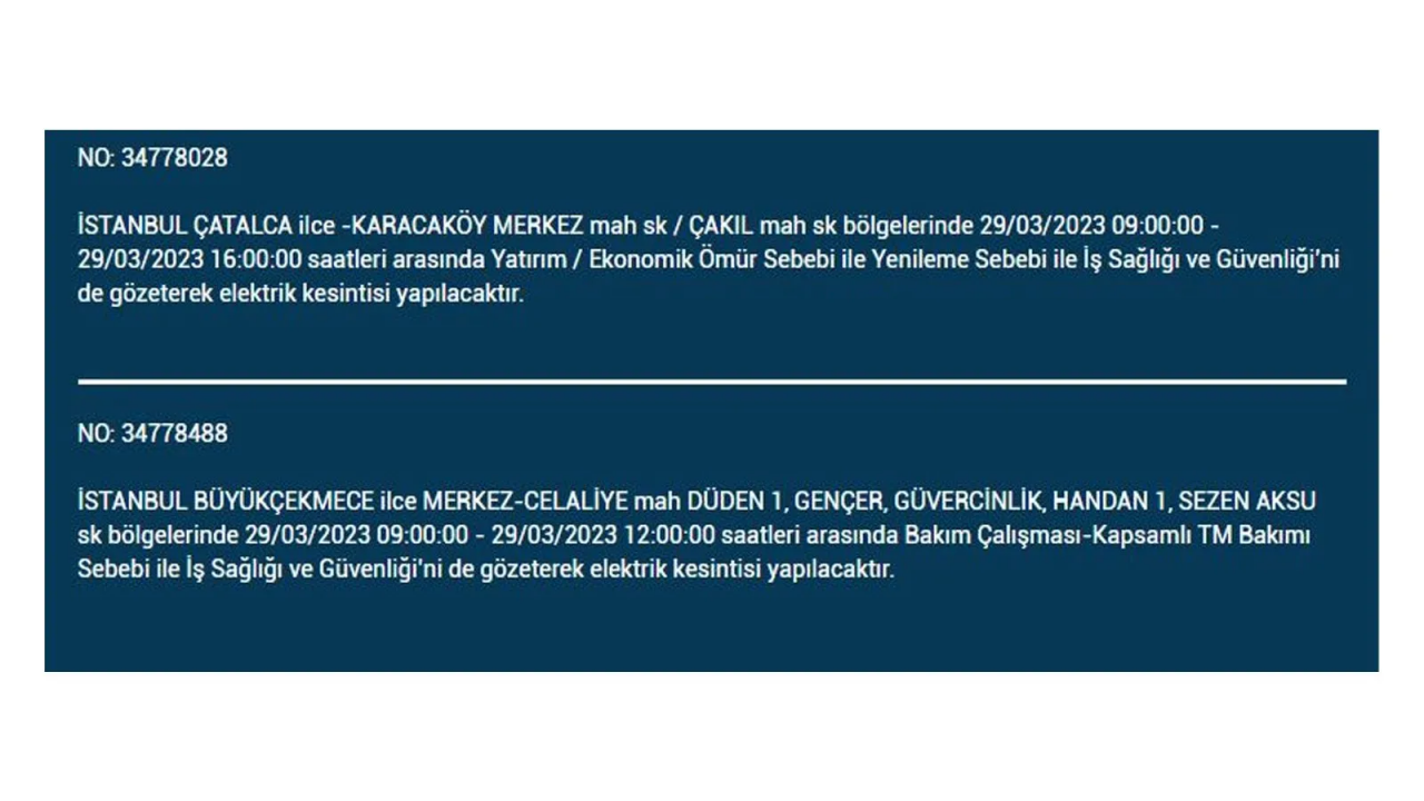 İstanbul'da elektriğin kesileceği ilçeler belli oldu! İşte 29 Mart'ta elektrik kesintisi yaşayacak ilçeler ve mahalleler... 17