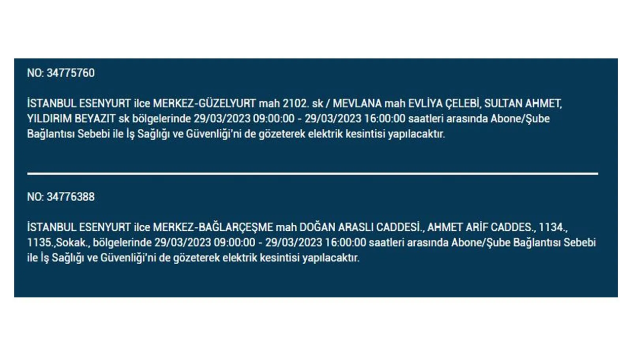 İstanbul'da elektriğin kesileceği ilçeler belli oldu! İşte 29 Mart'ta elektrik kesintisi yaşayacak ilçeler ve mahalleler... 19