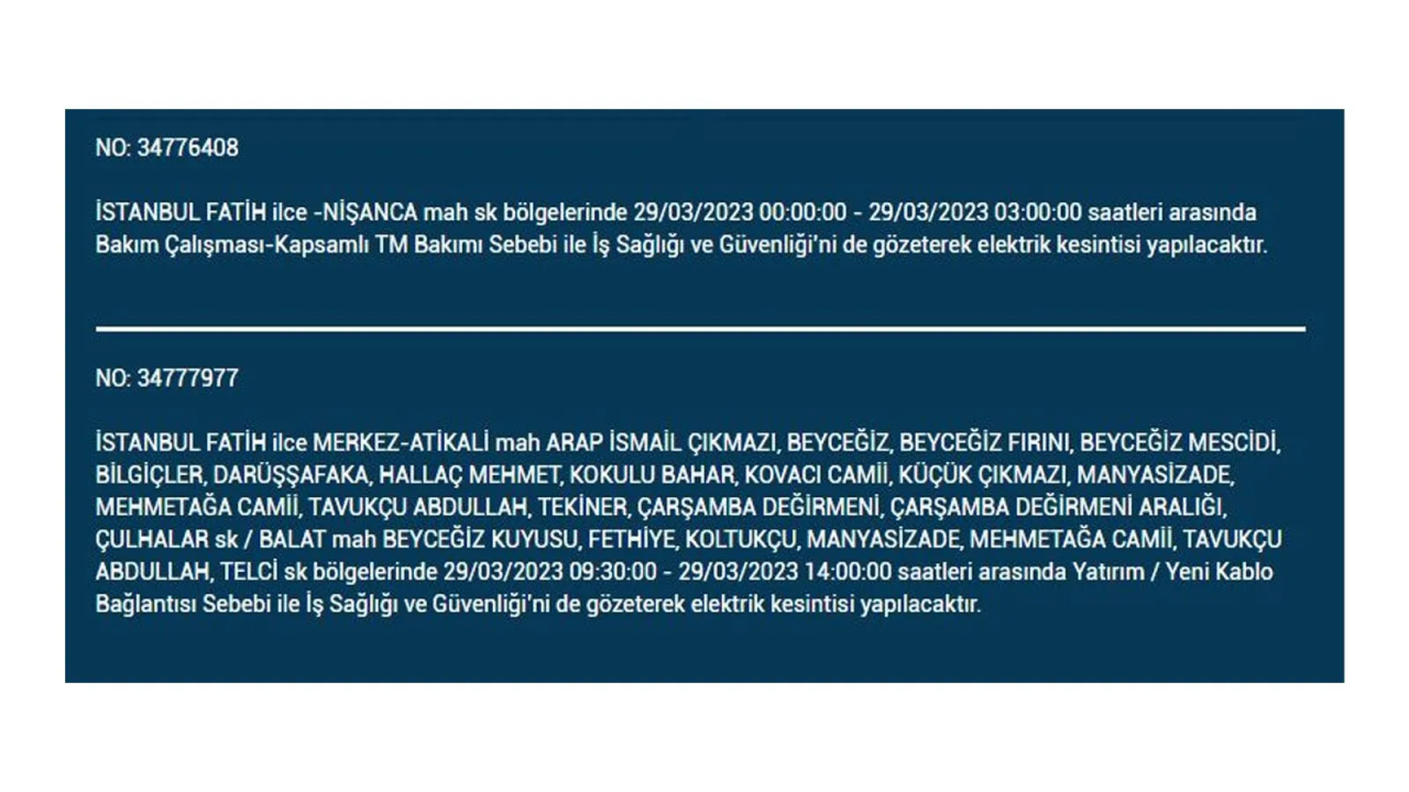 İstanbul'da elektriğin kesileceği ilçeler belli oldu! İşte 29 Mart'ta elektrik kesintisi yaşayacak ilçeler ve mahalleler... 21