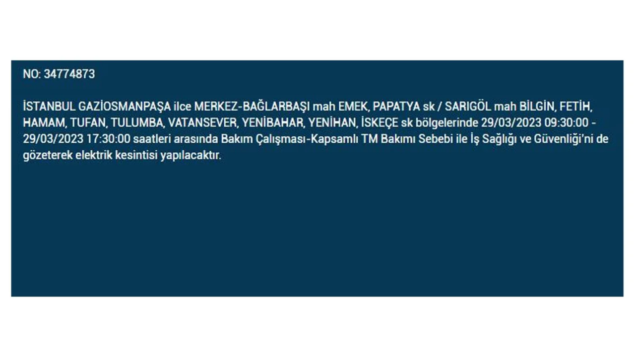 İstanbul'da elektriğin kesileceği ilçeler belli oldu! İşte 29 Mart'ta elektrik kesintisi yaşayacak ilçeler ve mahalleler... 23