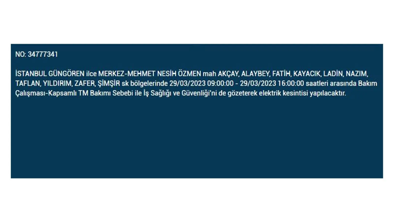 İstanbul'da elektriğin kesileceği ilçeler belli oldu! İşte 29 Mart'ta elektrik kesintisi yaşayacak ilçeler ve mahalleler... 24