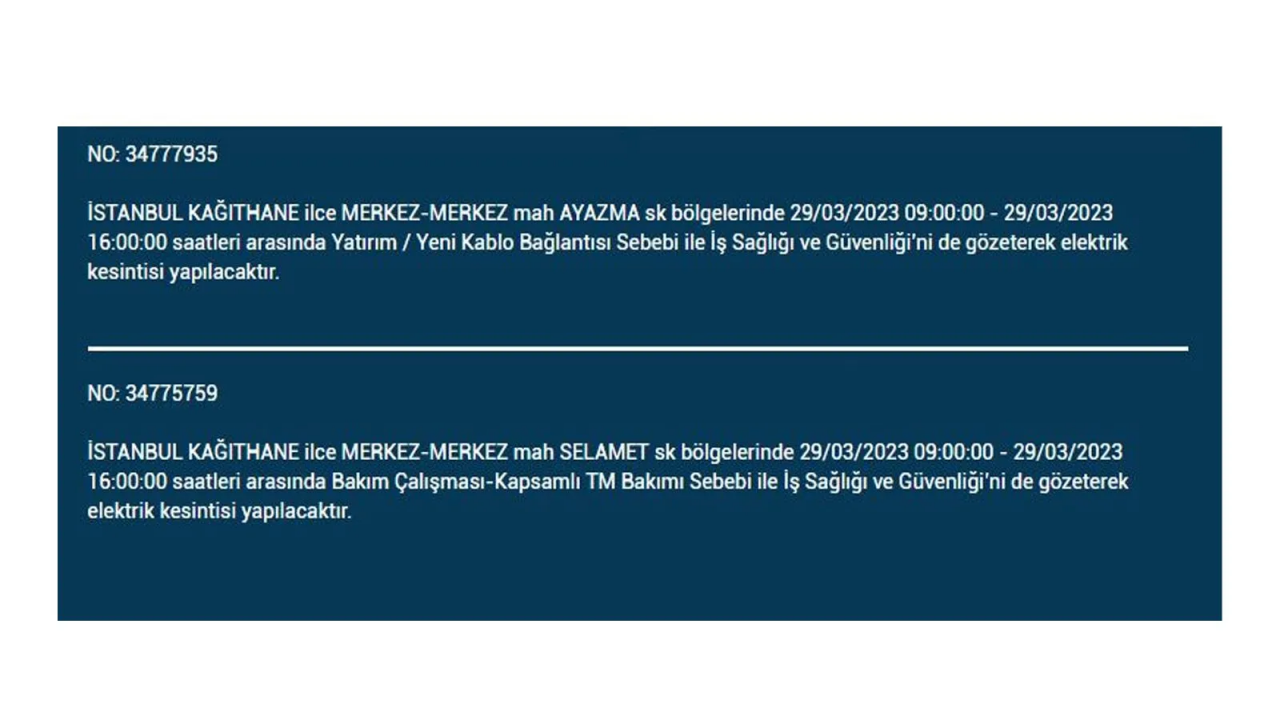 İstanbul'da elektriğin kesileceği ilçeler belli oldu! İşte 29 Mart'ta elektrik kesintisi yaşayacak ilçeler ve mahalleler... 25