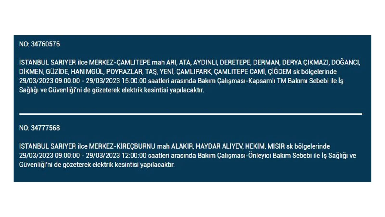 İstanbul'da elektriğin kesileceği ilçeler belli oldu! İşte 29 Mart'ta elektrik kesintisi yaşayacak ilçeler ve mahalleler... 28
