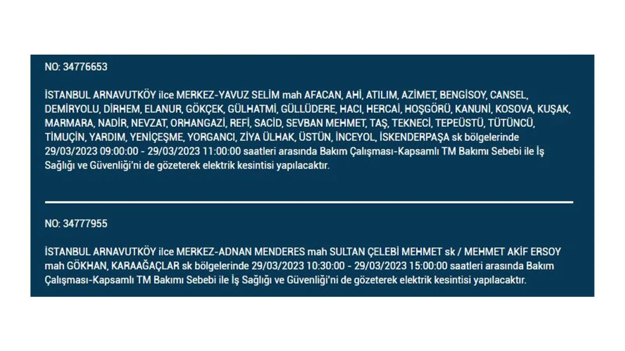İstanbul'da elektriğin kesileceği ilçeler belli oldu! İşte 29 Mart'ta elektrik kesintisi yaşayacak ilçeler ve mahalleler... 3