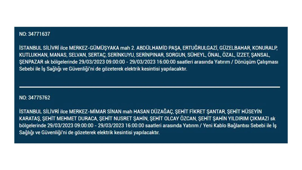 İstanbul'da elektriğin kesileceği ilçeler belli oldu! İşte 29 Mart'ta elektrik kesintisi yaşayacak ilçeler ve mahalleler... 31