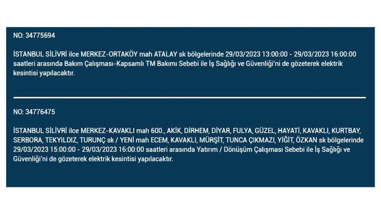 İstanbul'da elektriğin kesileceği ilçeler belli oldu! İşte 29 Mart'ta elektrik kesintisi yaşayacak ilçeler ve mahalleler... 32