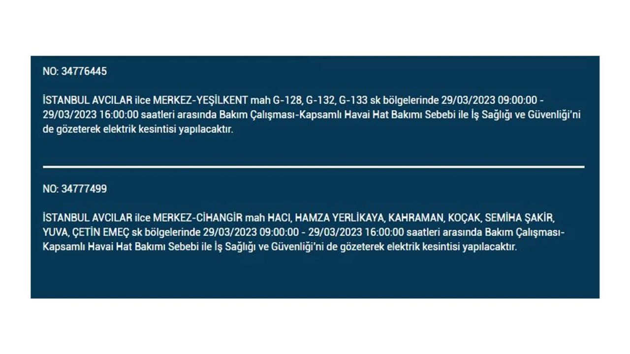 İstanbul'da elektriğin kesileceği ilçeler belli oldu! İşte 29 Mart'ta elektrik kesintisi yaşayacak ilçeler ve mahalleler... 5