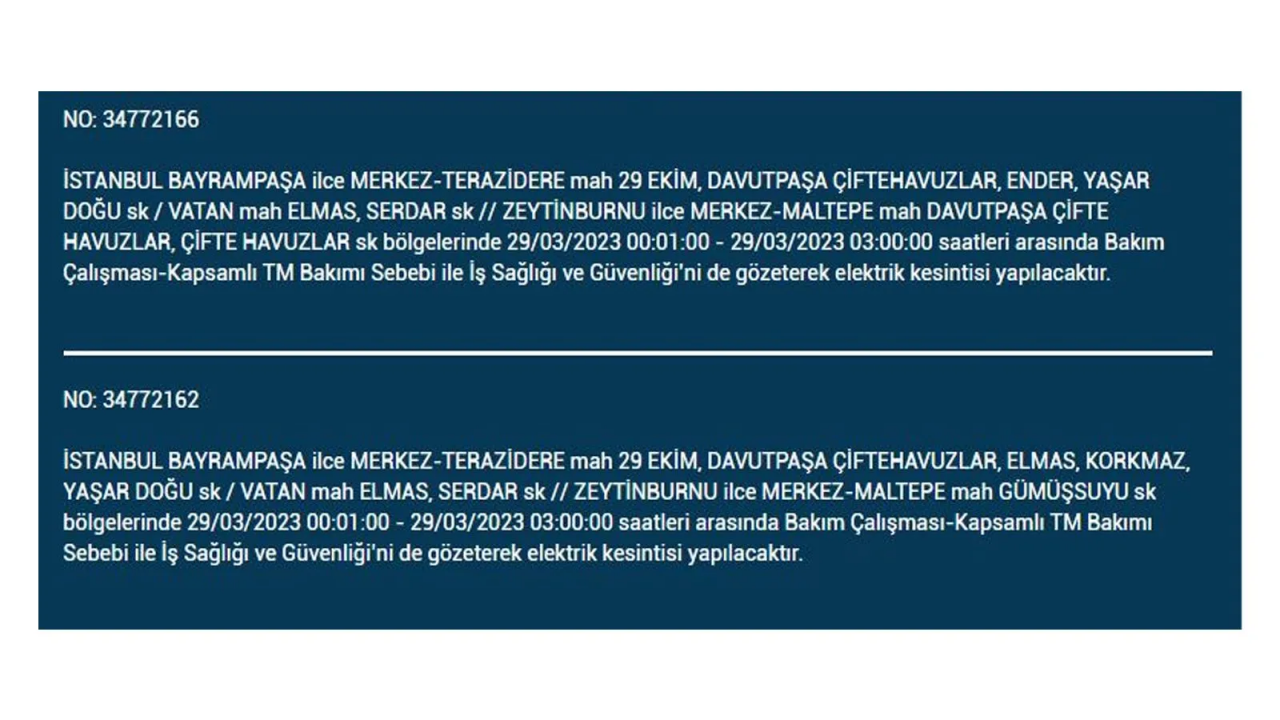 İstanbul'da elektriğin kesileceği ilçeler belli oldu! İşte 29 Mart'ta elektrik kesintisi yaşayacak ilçeler ve mahalleler... 9