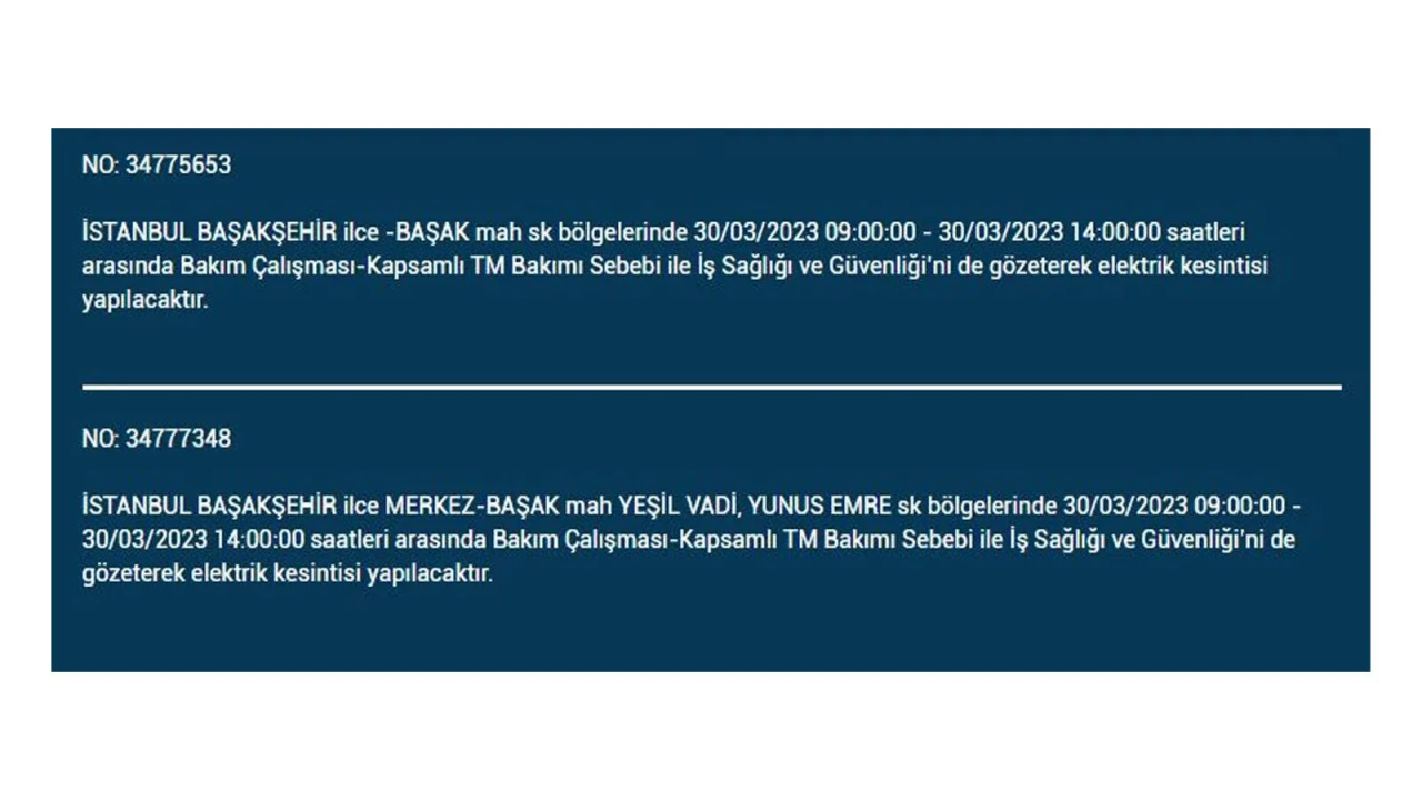 İstanbul'da elektriğin kesileceği ilçeler belli oldu! İşte 30 Mart'ta elektrik kesintisi yaşayacak ilçeler ve mahalleler... 10