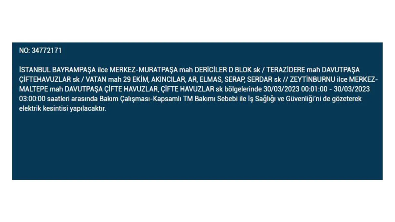 İstanbul'da elektriğin kesileceği ilçeler belli oldu! İşte 30 Mart'ta elektrik kesintisi yaşayacak ilçeler ve mahalleler... 11