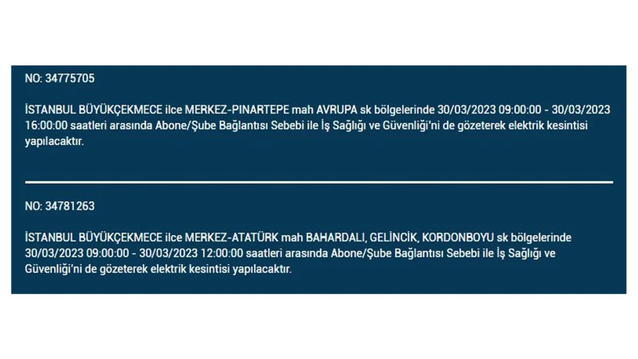 İstanbul'da elektriğin kesileceği ilçeler belli oldu! İşte 30 Mart'ta elektrik kesintisi yaşayacak ilçeler ve mahalleler... 14