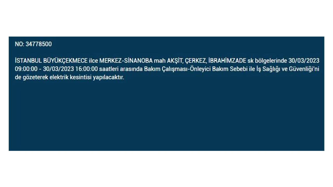 İstanbul'da elektriğin kesileceği ilçeler belli oldu! İşte 30 Mart'ta elektrik kesintisi yaşayacak ilçeler ve mahalleler... 15