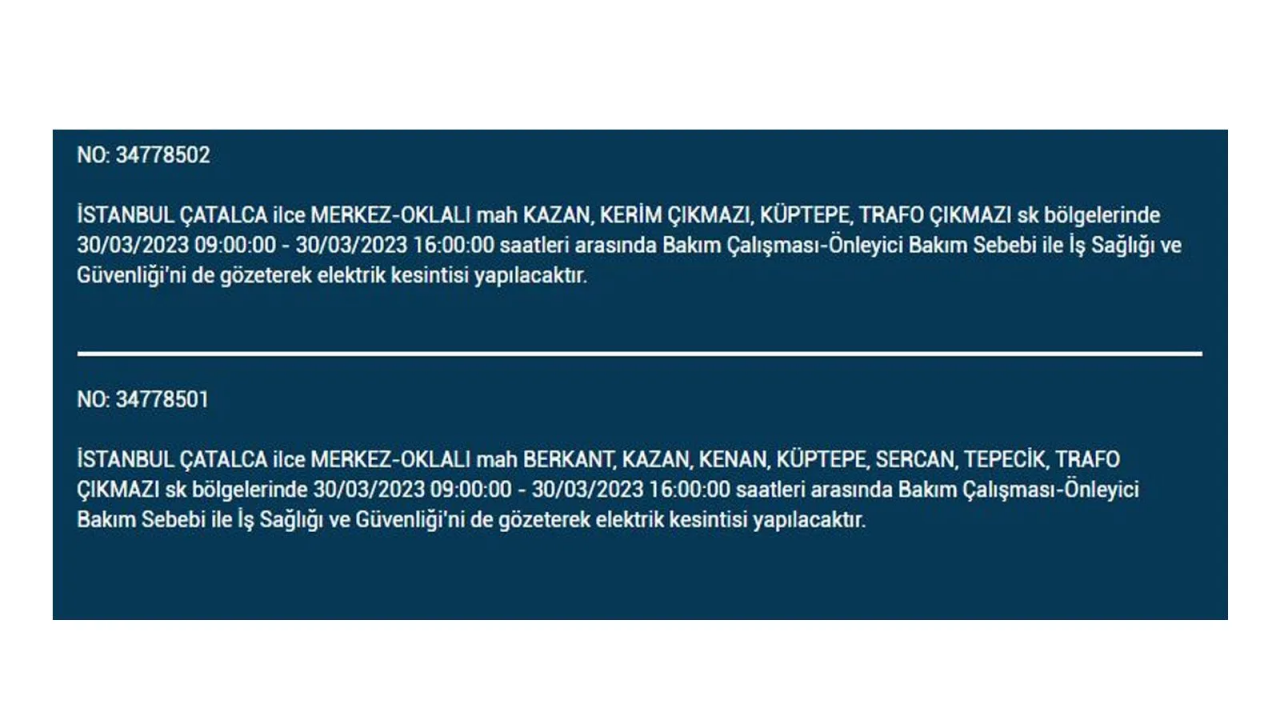 İstanbul'da elektriğin kesileceği ilçeler belli oldu! İşte 30 Mart'ta elektrik kesintisi yaşayacak ilçeler ve mahalleler... 17