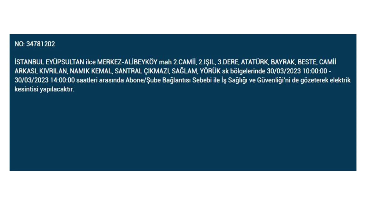 İstanbul'da elektriğin kesileceği ilçeler belli oldu! İşte 30 Mart'ta elektrik kesintisi yaşayacak ilçeler ve mahalleler... 23