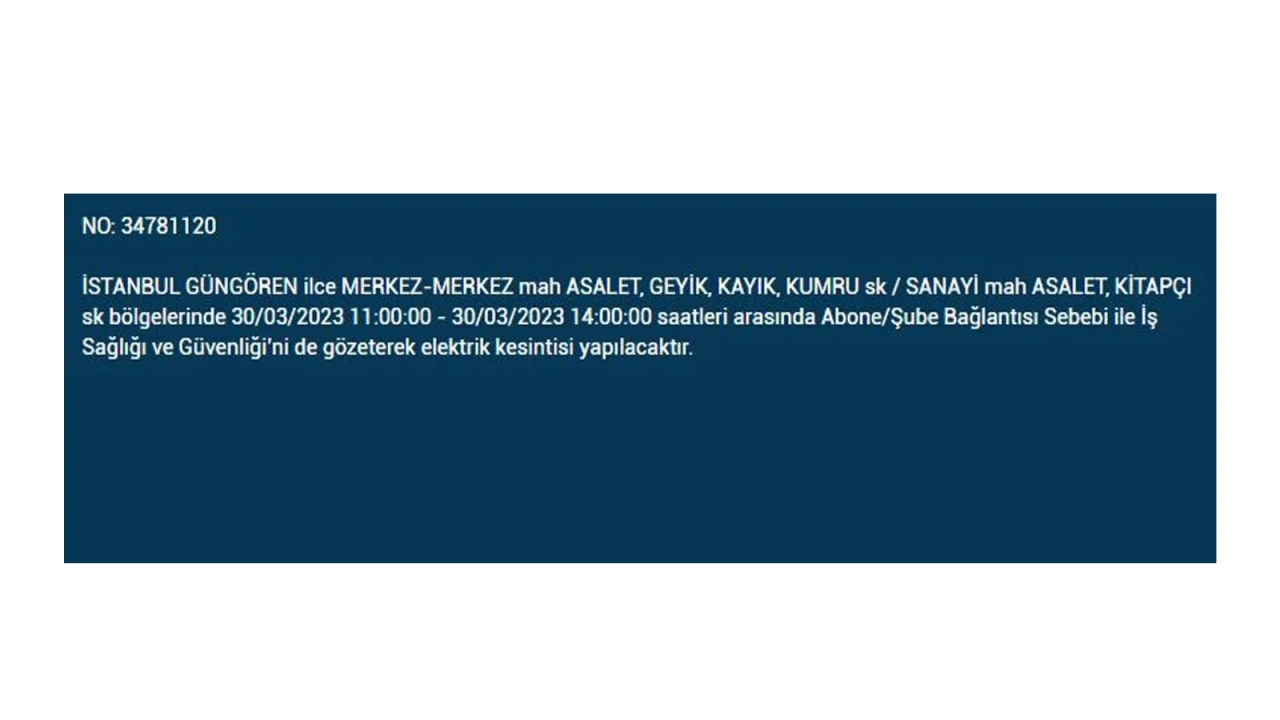 İstanbul'da elektriğin kesileceği ilçeler belli oldu! İşte 30 Mart'ta elektrik kesintisi yaşayacak ilçeler ve mahalleler... 30
