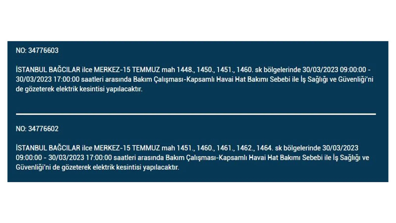 İstanbul'da elektriğin kesileceği ilçeler belli oldu! İşte 30 Mart'ta elektrik kesintisi yaşayacak ilçeler ve mahalleler... 4