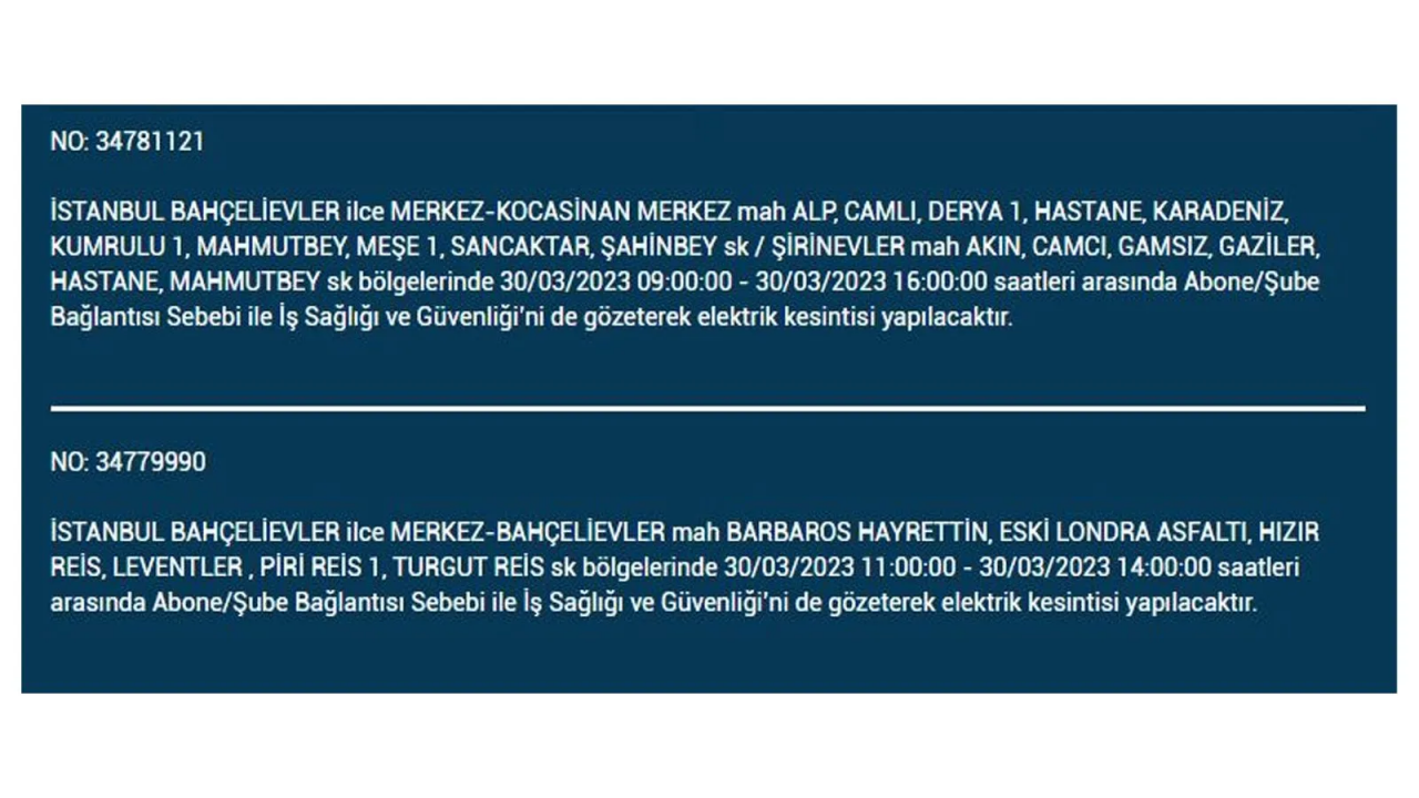 İstanbul'da elektriğin kesileceği ilçeler belli oldu! İşte 30 Mart'ta elektrik kesintisi yaşayacak ilçeler ve mahalleler... 8