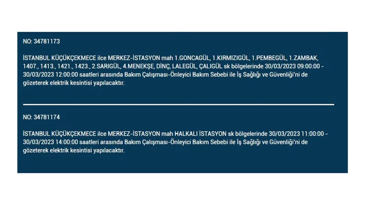 İstanbul'da elektriğin kesileceği ilçeler belli oldu! İşte 30 Mart'ta elektrik kesintisi yaşayacak ilçeler ve mahalleler... 32
