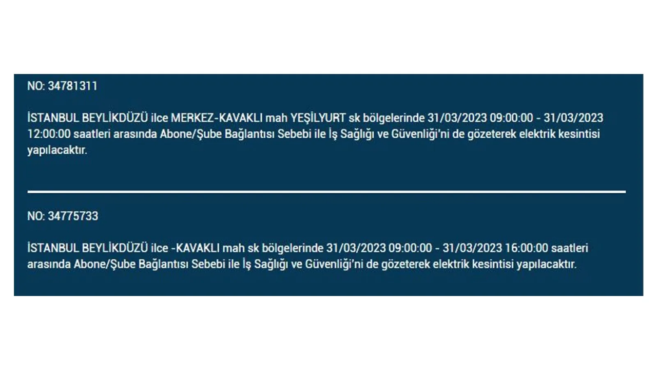 İstanbul'da elektriğin kesileceği ilçeler belli oldu! İşte 31 Mart'ta elektrik kesintisi yaşayacak ilçeler ve mahalleler... 12