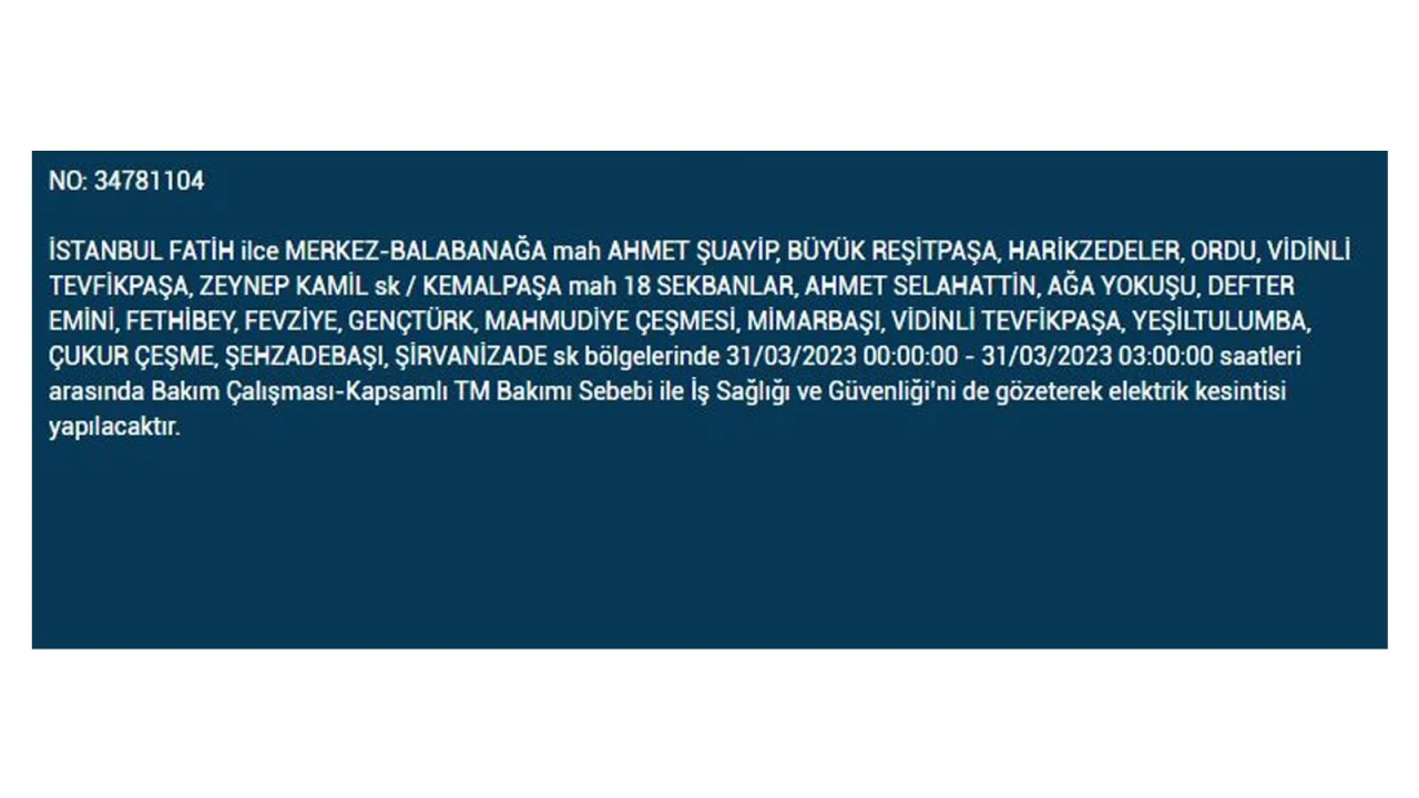 İstanbul'da elektriğin kesileceği ilçeler belli oldu! İşte 31 Mart'ta elektrik kesintisi yaşayacak ilçeler ve mahalleler... 19