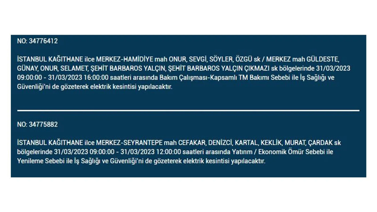 İstanbul'da elektriğin kesileceği ilçeler belli oldu! İşte 31 Mart'ta elektrik kesintisi yaşayacak ilçeler ve mahalleler... 22