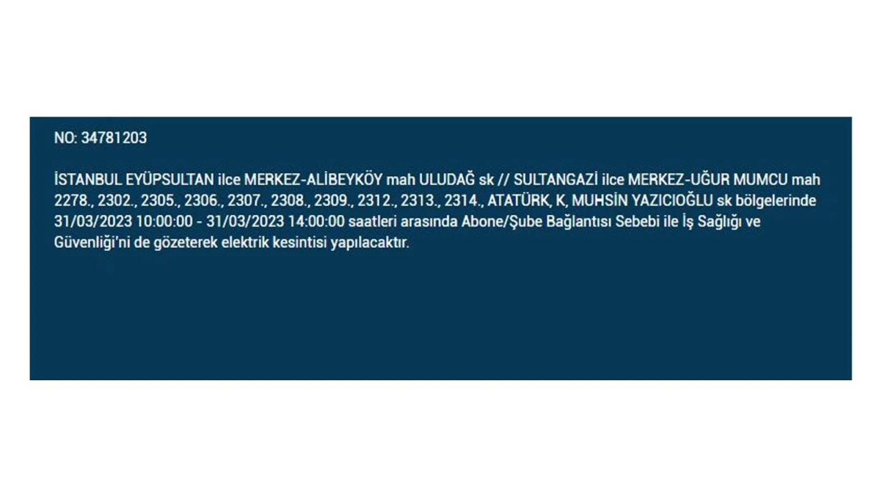 İstanbul'da elektriğin kesileceği ilçeler belli oldu! İşte 31 Mart'ta elektrik kesintisi yaşayacak ilçeler ve mahalleler... 35