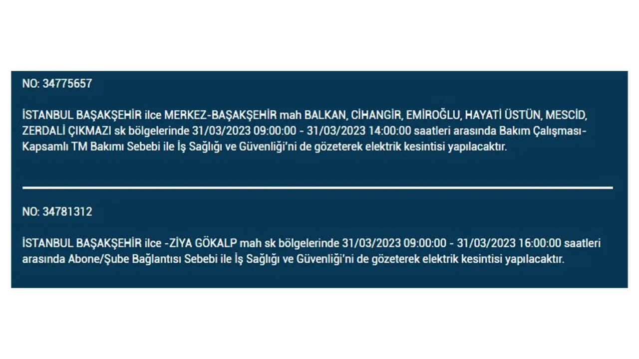 İstanbul'da elektriğin kesileceği ilçeler belli oldu! İşte 31 Mart'ta elektrik kesintisi yaşayacak ilçeler ve mahalleler... 8