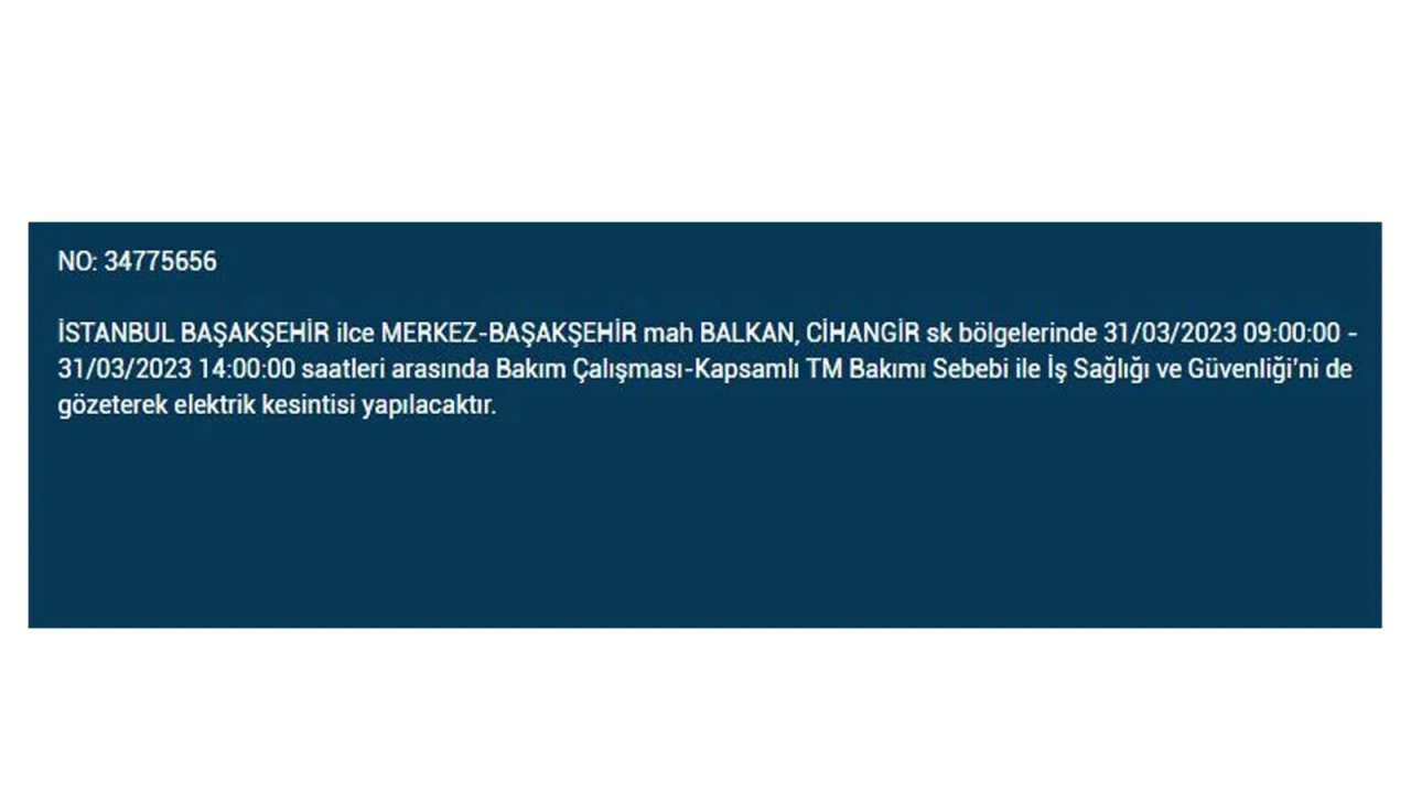 İstanbul'da elektriğin kesileceği ilçeler belli oldu! İşte 31 Mart'ta elektrik kesintisi yaşayacak ilçeler ve mahalleler... 9