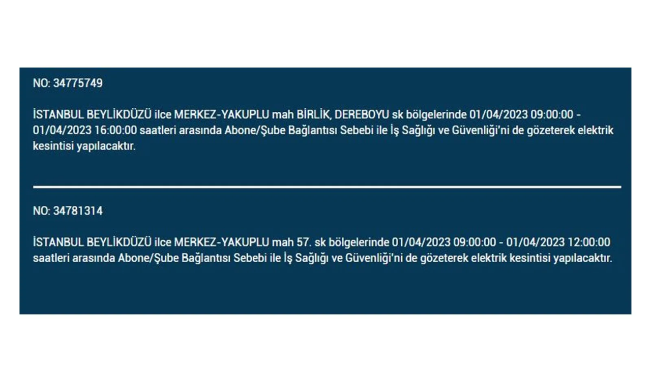 İstanbul'da elektriğin kesileceği ilçeler belli oldu! İşte 1 Nisan'da elektrik kesintisi yaşayacak ilçeler ve mahalleler... 10