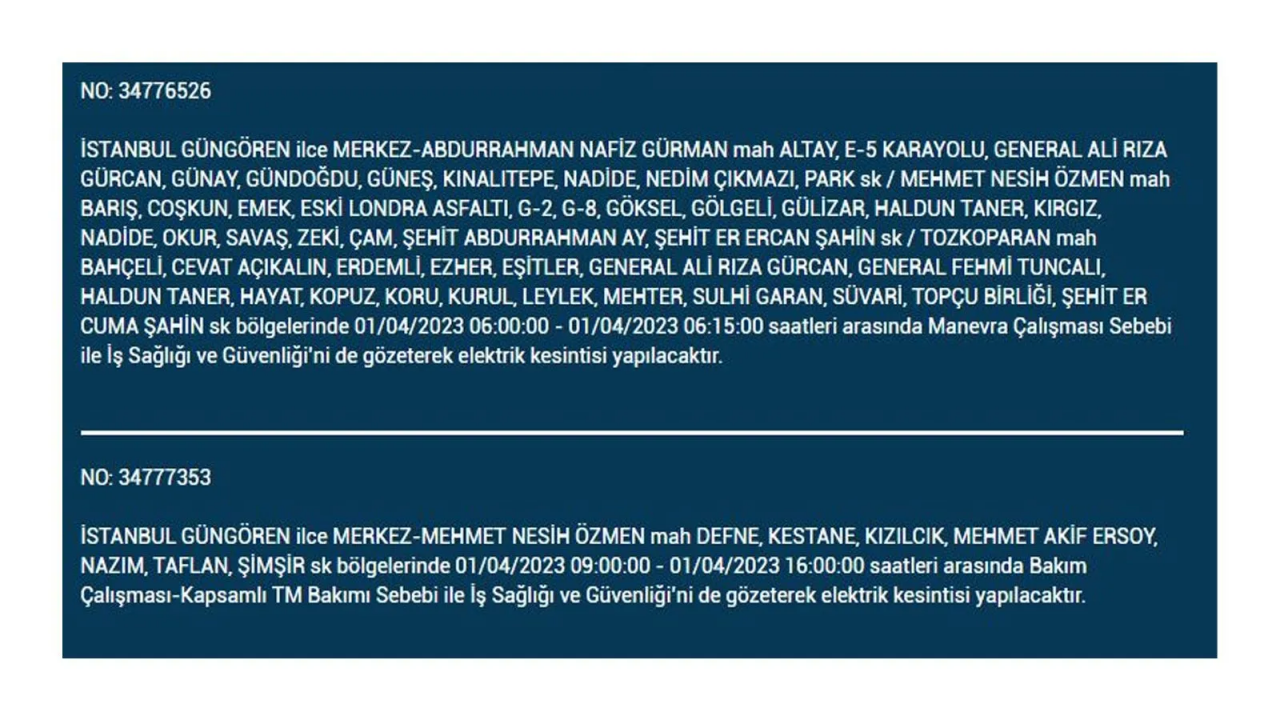 İstanbul'da elektriğin kesileceği ilçeler belli oldu! İşte 1 Nisan'da elektrik kesintisi yaşayacak ilçeler ve mahalleler... 16