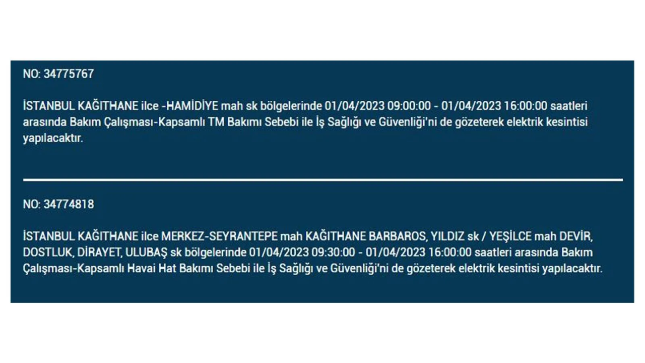İstanbul'da elektriğin kesileceği ilçeler belli oldu! İşte 1 Nisan'da elektrik kesintisi yaşayacak ilçeler ve mahalleler... 17
