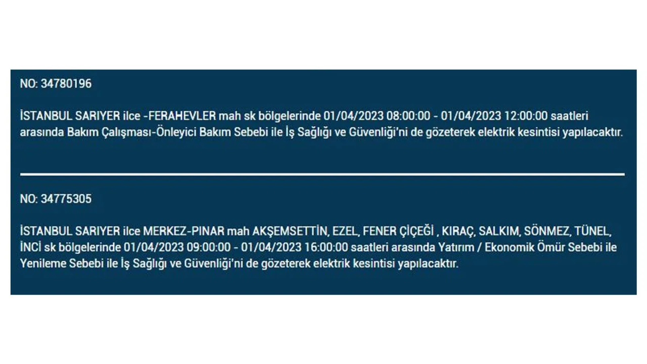 İstanbul'da elektriğin kesileceği ilçeler belli oldu! İşte 1 Nisan'da elektrik kesintisi yaşayacak ilçeler ve mahalleler... 20