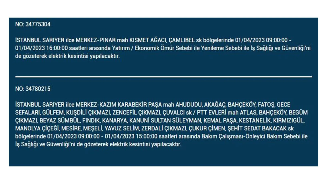 İstanbul'da elektriğin kesileceği ilçeler belli oldu! İşte 1 Nisan'da elektrik kesintisi yaşayacak ilçeler ve mahalleler... 21