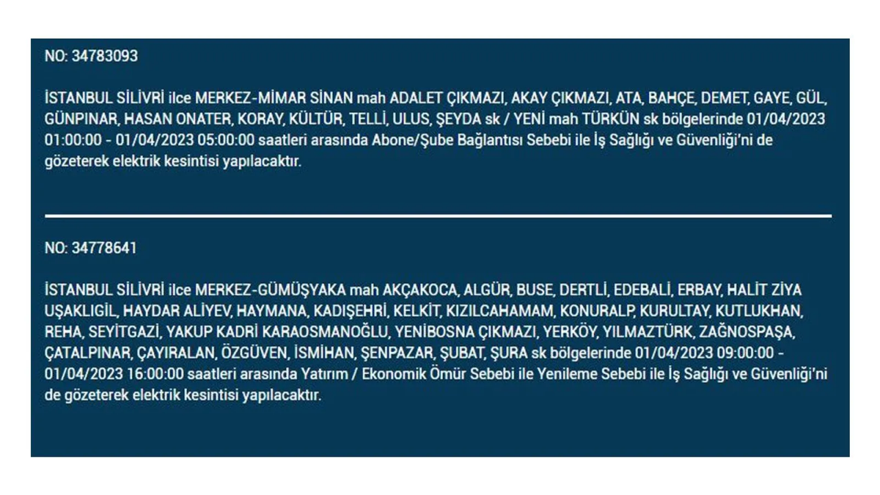 İstanbul'da elektriğin kesileceği ilçeler belli oldu! İşte 1 Nisan'da elektrik kesintisi yaşayacak ilçeler ve mahalleler... 22