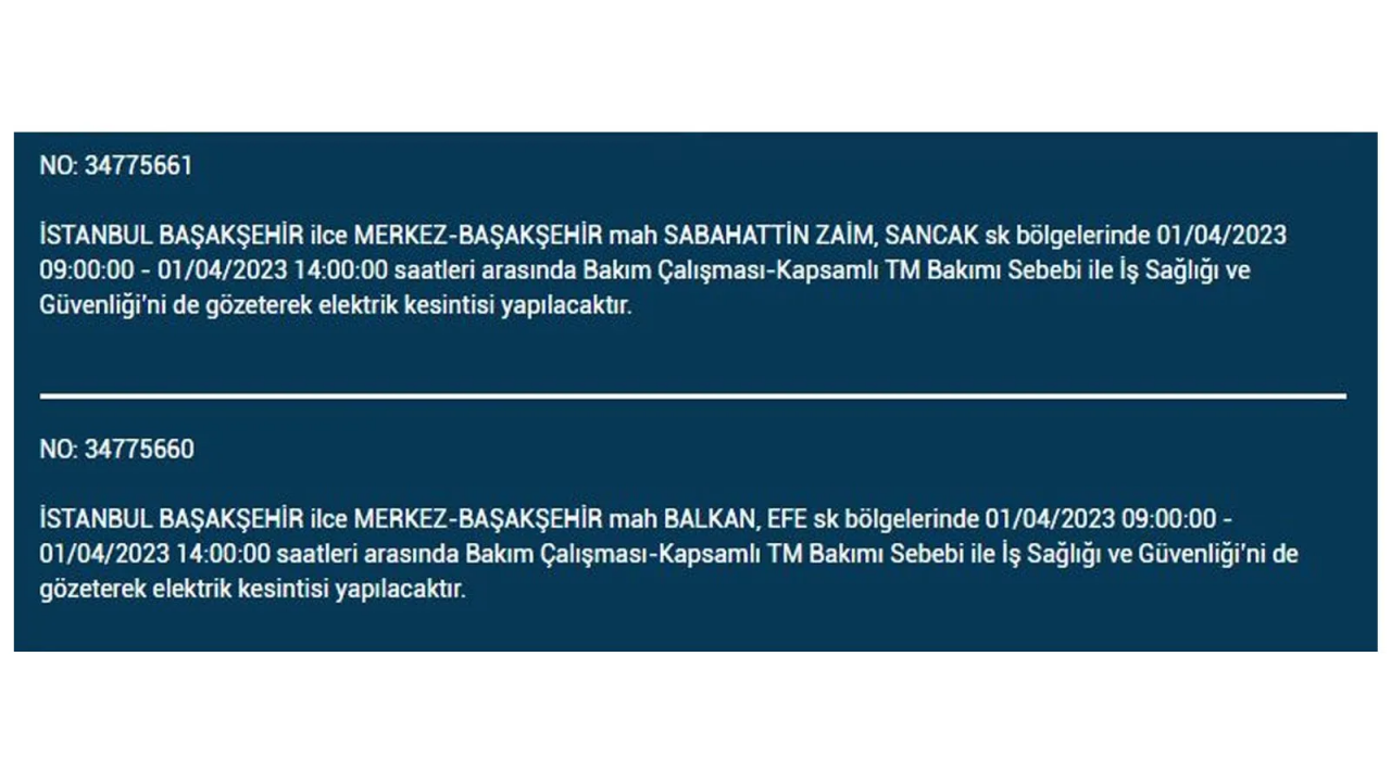 İstanbul'da elektriğin kesileceği ilçeler belli oldu! İşte 1 Nisan'da elektrik kesintisi yaşayacak ilçeler ve mahalleler... 6