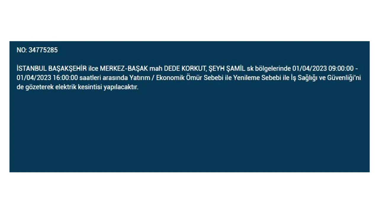 İstanbul'da elektriğin kesileceği ilçeler belli oldu! İşte 1 Nisan'da elektrik kesintisi yaşayacak ilçeler ve mahalleler... 7