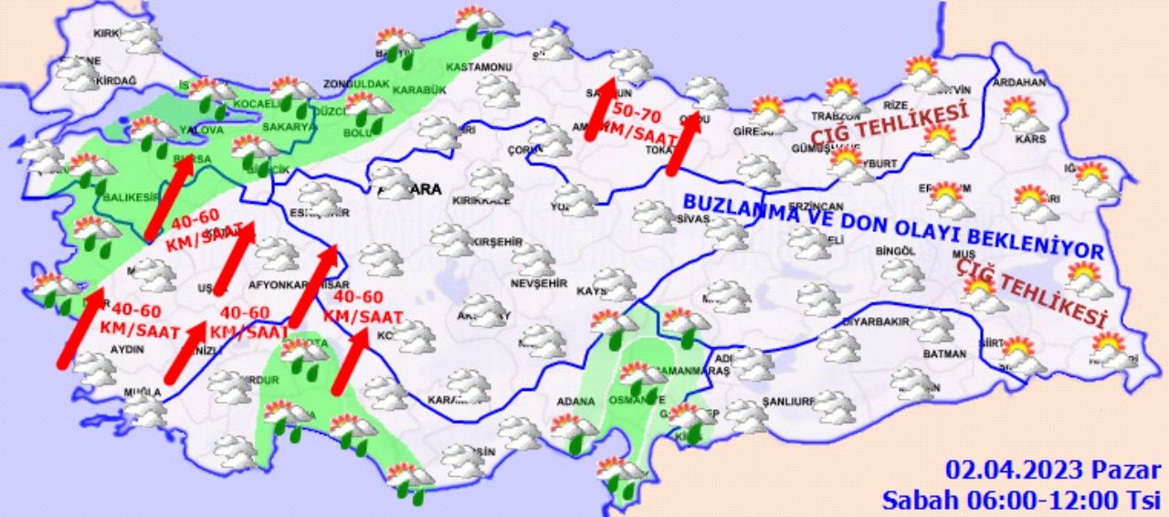 Meteoroloji'den şiddetli rüzgar uyarısı! İşte 2 Nisan 2023 yurt geneli hava durumu tahminleri 5
